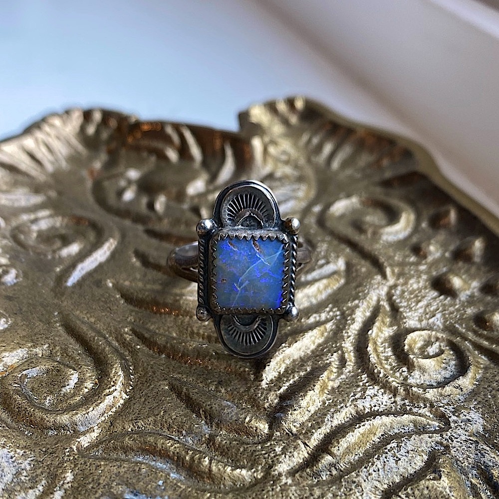 Sterling Silver Statement Opal Ring Blue Purple U… - image 3